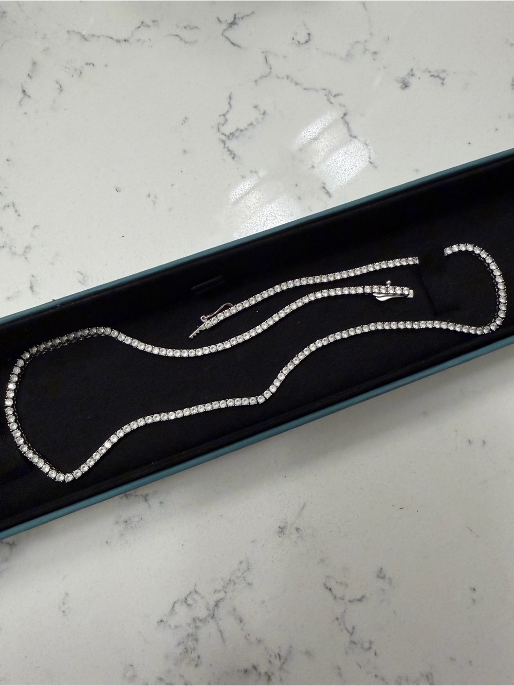 Aurate White Sapphire Tennis Necklace White Gold 16 inch